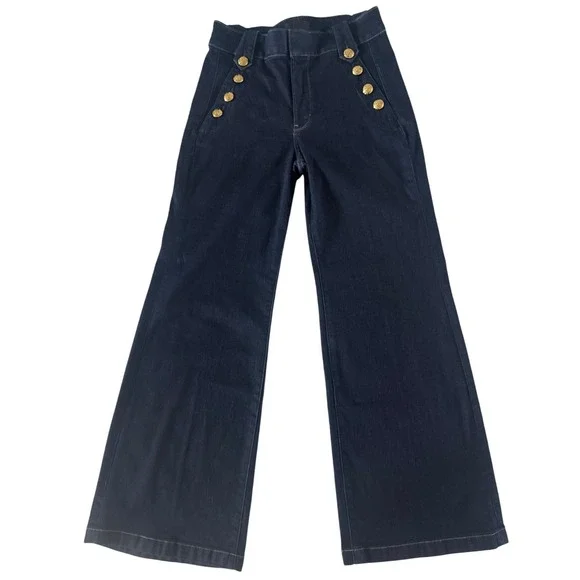 White House Black Market WHBM High-Rise Mariner Wide Leg Jeans Sailor Dark Sz 8 - Picture 2 of 15